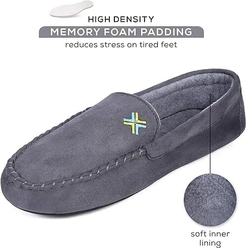 Roxoni Men Slippers, Suede Moccasin Slipper with Memory Foam