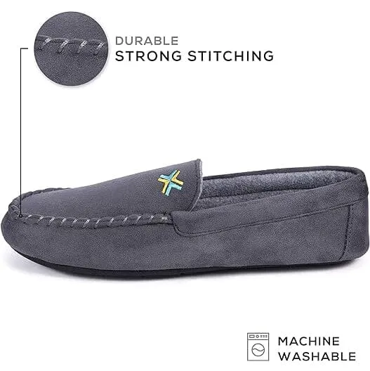 Roxoni Men Slippers, Suede Moccasin Slipper with Memory Foam