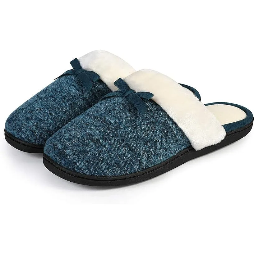 Roxoni Women Slipper Cozy Memory Foam, Fuzzy Warm Faux Fur, Anti-Skid Rubber Sole