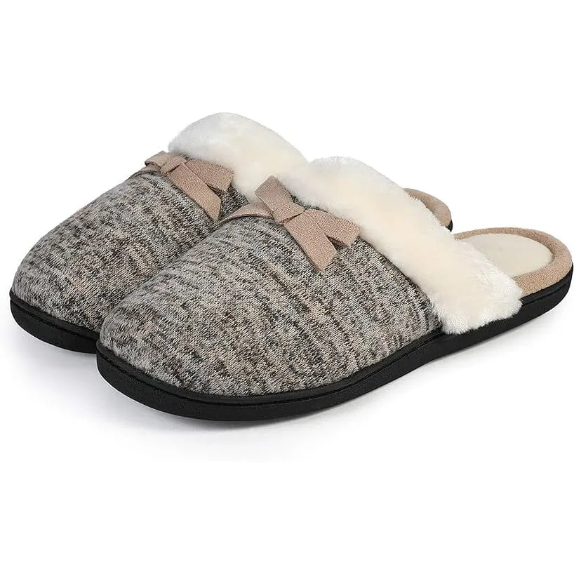 Roxoni Women Slipper Cozy Memory Foam, Fuzzy Warm Faux Fur, Anti-Skid Rubber Sole