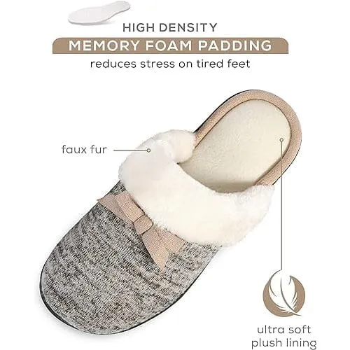 Roxoni Women Slipper Cozy Memory Foam, Fuzzy Warm Faux Fur, Anti-Skid Rubber Sole