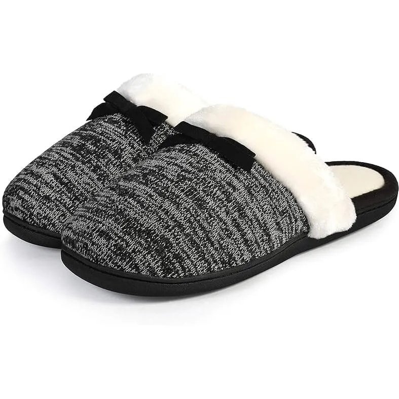 Roxoni Women Slipper Cozy Memory Foam, Fuzzy Warm Faux Fur, Anti-Skid Rubber Sole