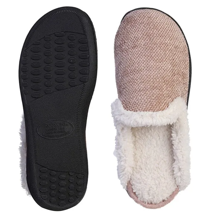 Roxoni Women's Memory Foam House Fleece Trim Knit Sweater Slipper