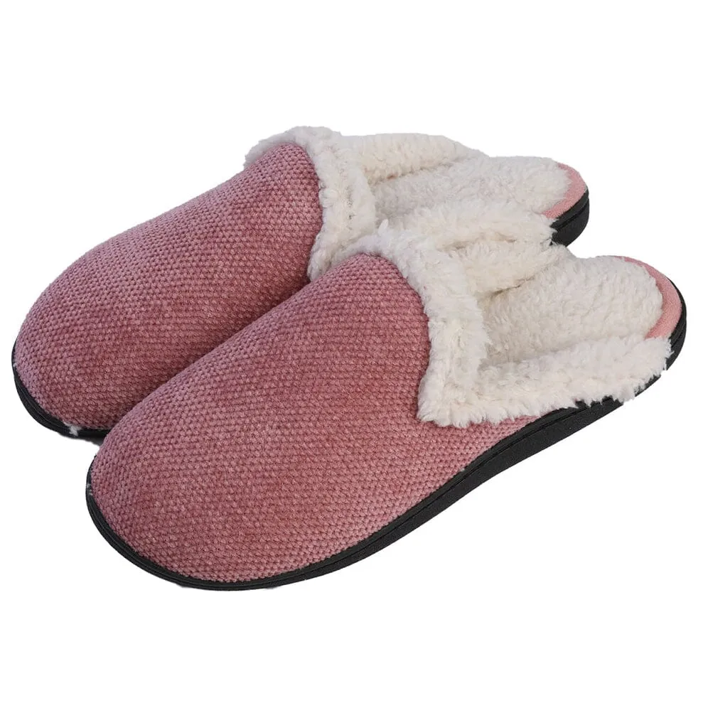 Roxoni Women's Memory Foam House Fleece Trim Knit Sweater Slipper