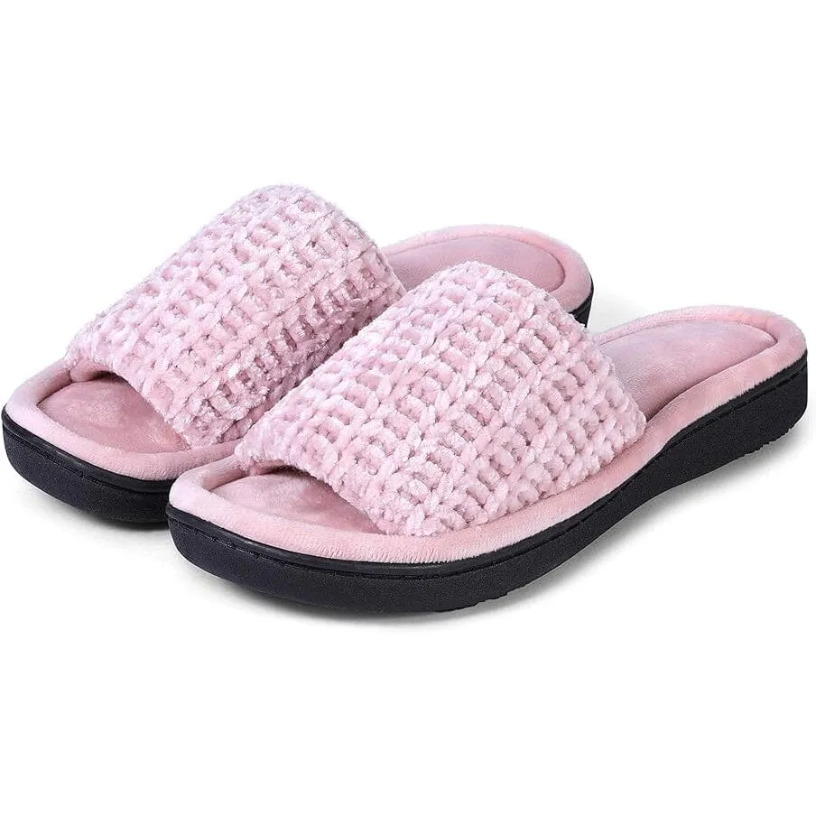 Roxoni Women's Soft Open Toe Slide Slippers, Indoor Outdoor Rubber Sole