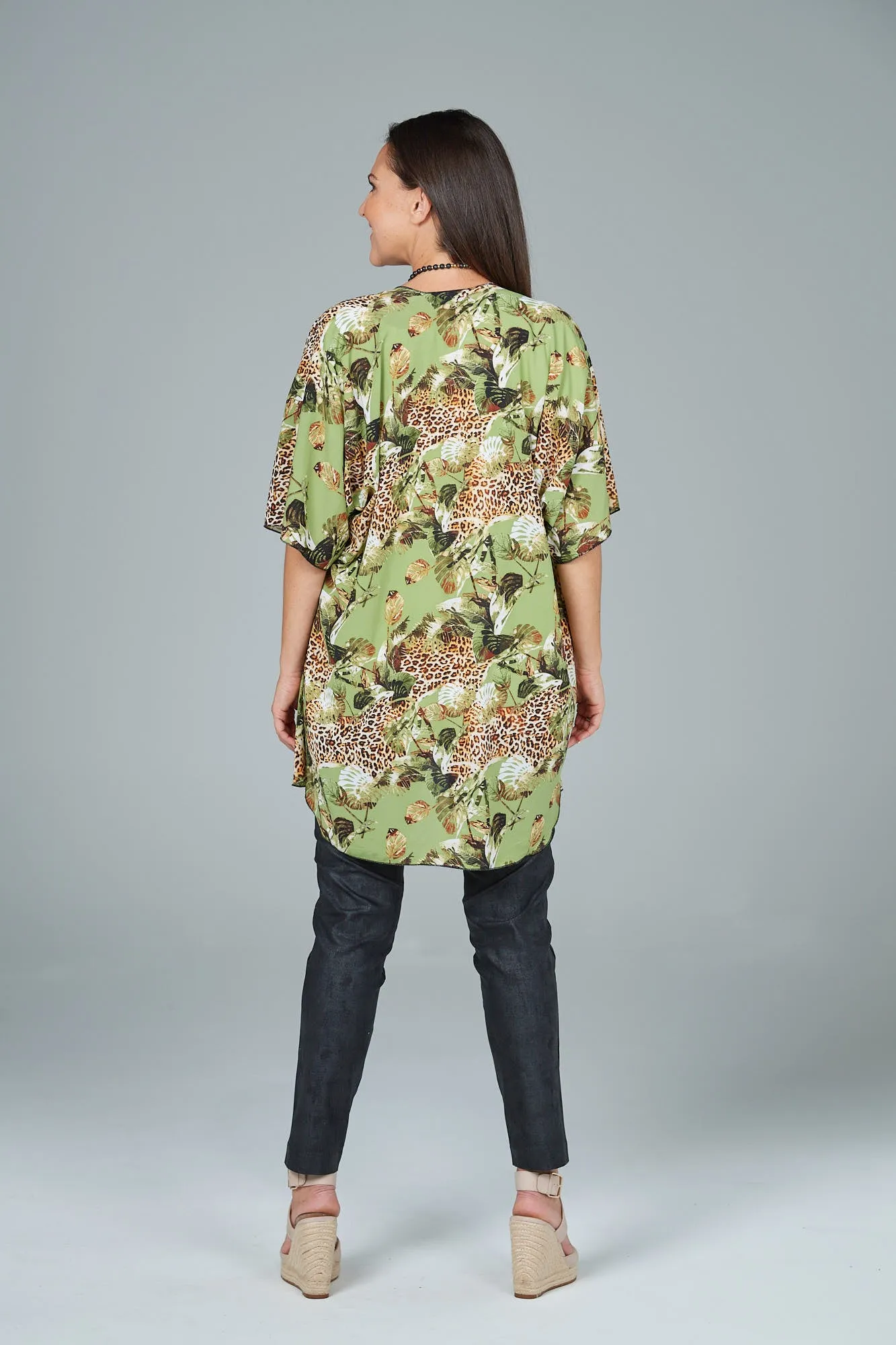 Safari Print Lightweight Stretch Poly Short Sleeve Kimono