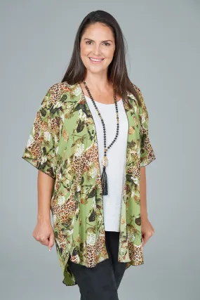 Safari Print Lightweight Stretch Poly Short Sleeve Kimono