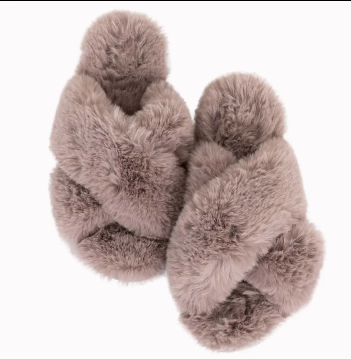 Slippers | Fuzzy Cross Band Slide Slippers