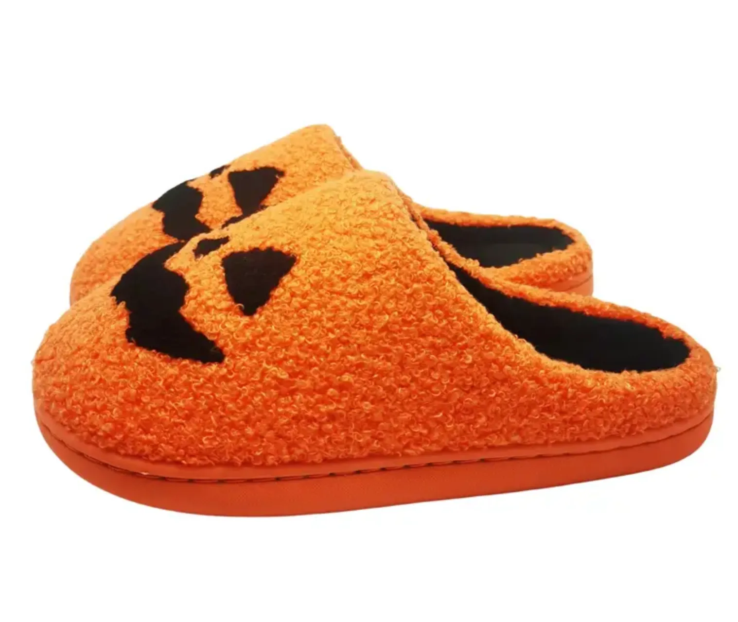 Slippers - Orange Jack-O-Lantern Face