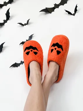 Slippers - Orange Jack-O-Lantern Face