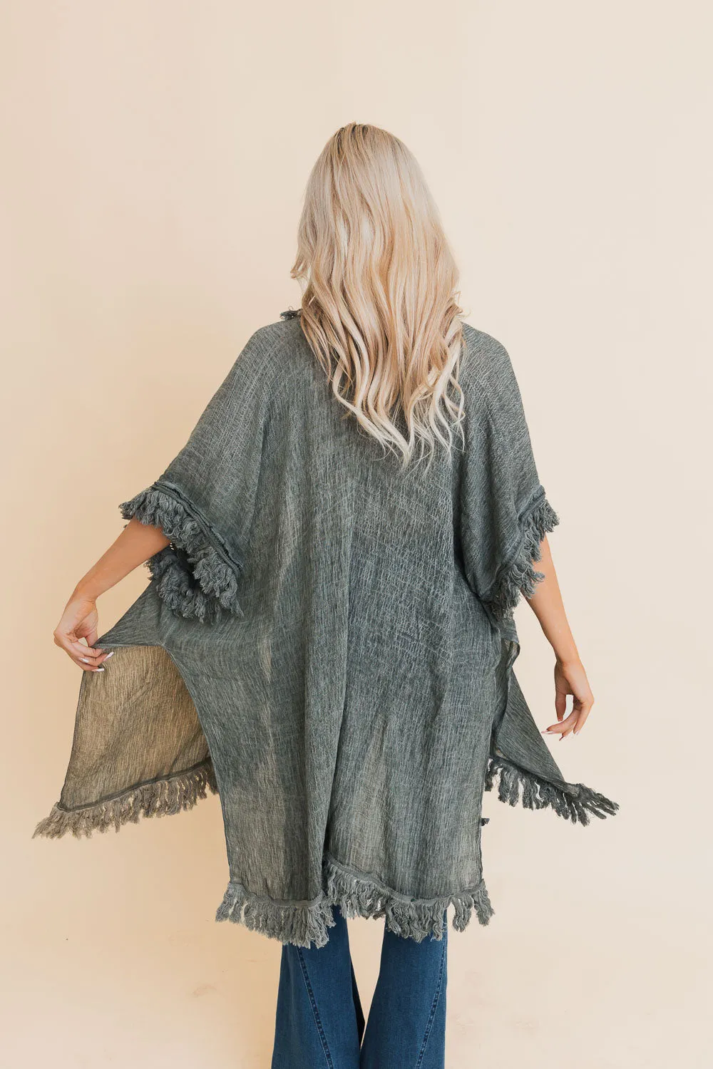 Sun Bleached Fringe Ruffle Kimono