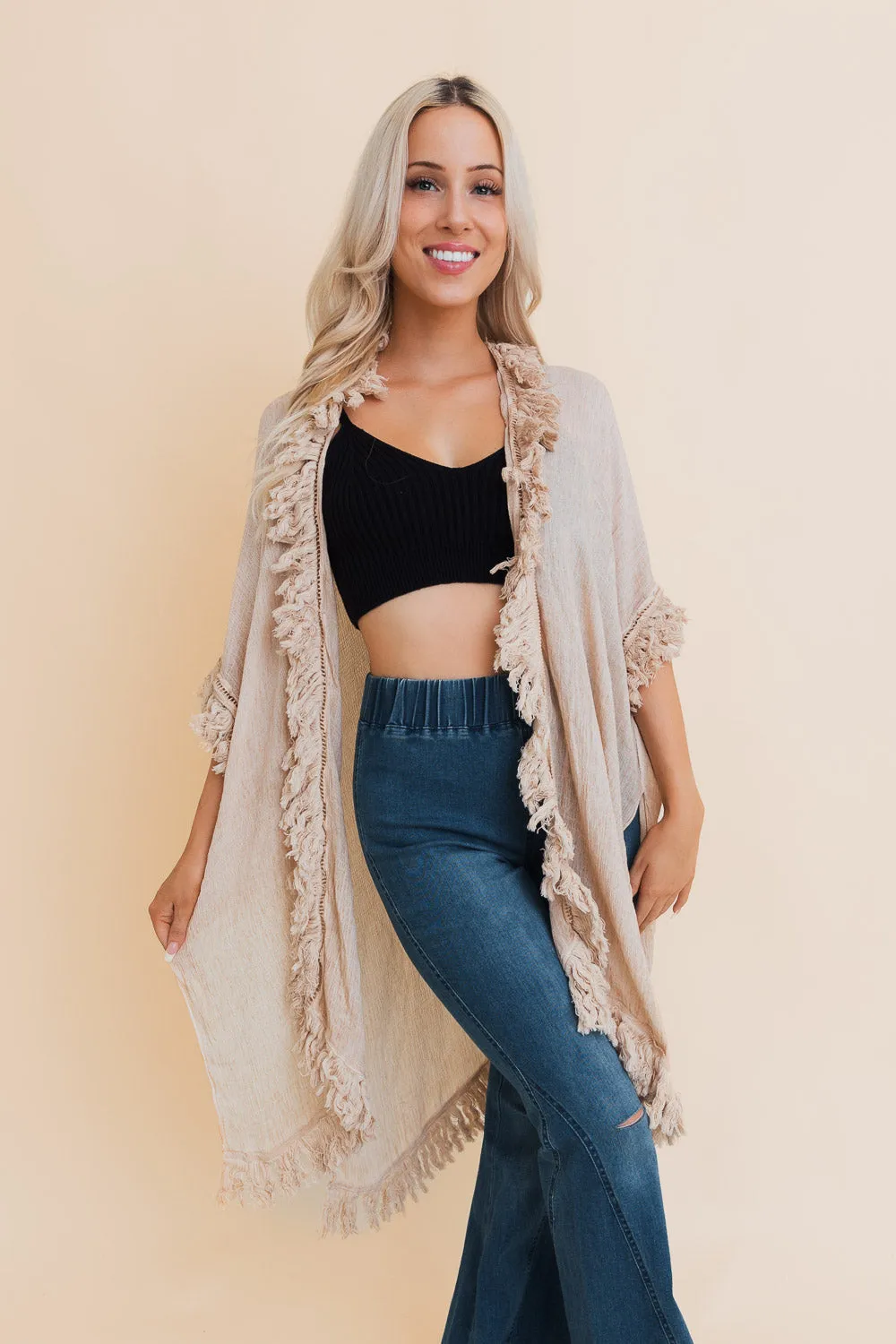 Sun Bleached Fringe Ruffle Kimono