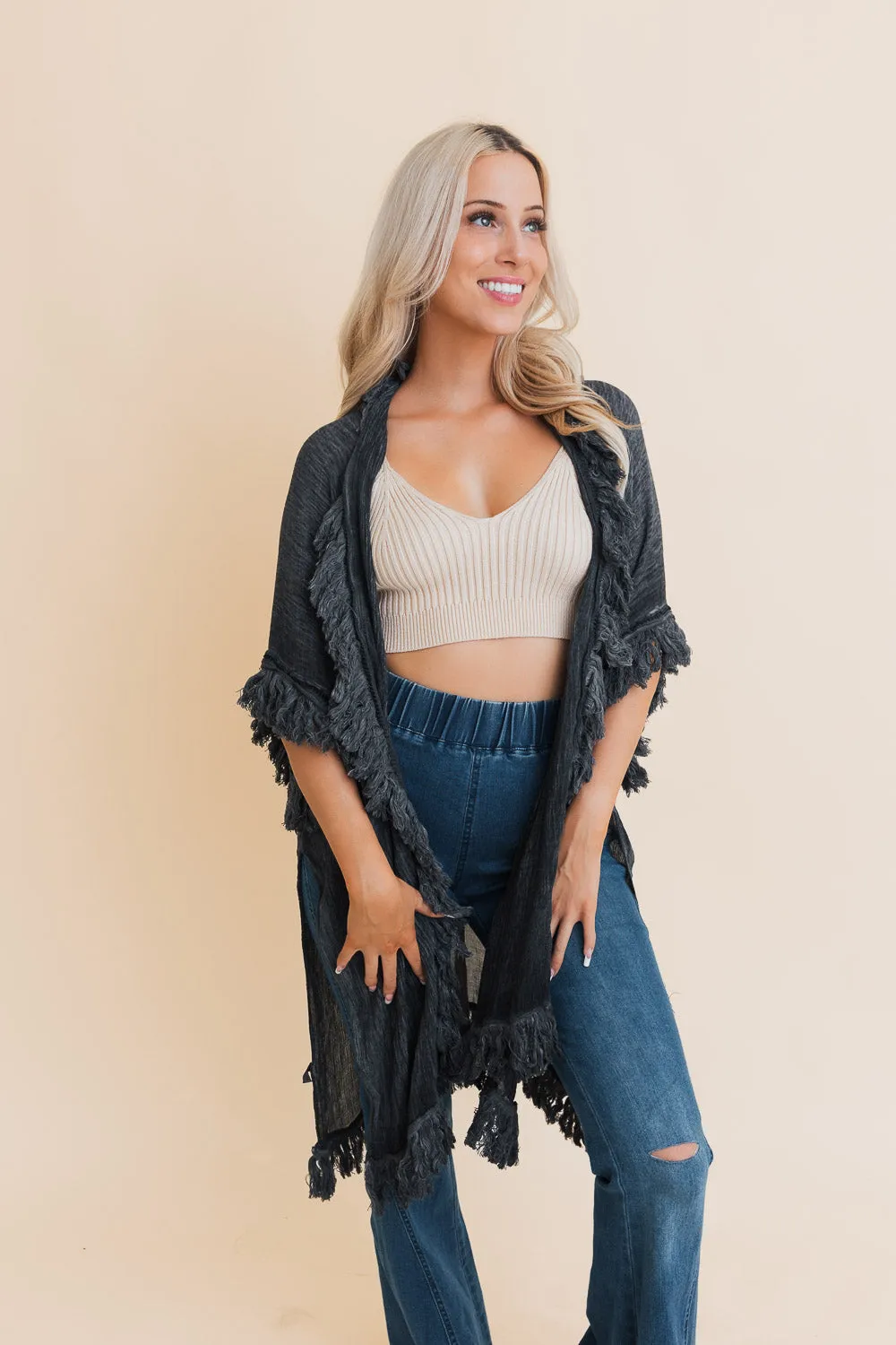 Sun Bleached Fringe Ruffle Kimono