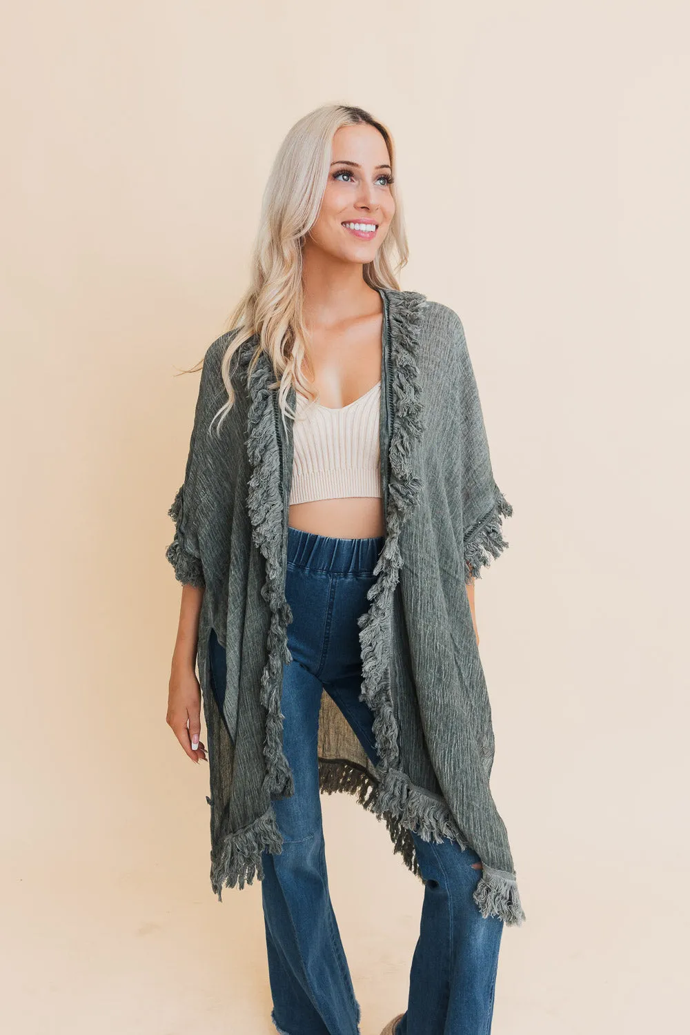 Sun Bleached Fringe Ruffle Kimono