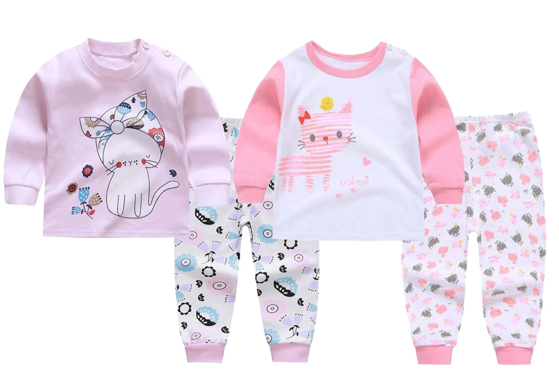 Sweet Kitty and Cute Kitten Baby and Toddler Pyjama Set of 2