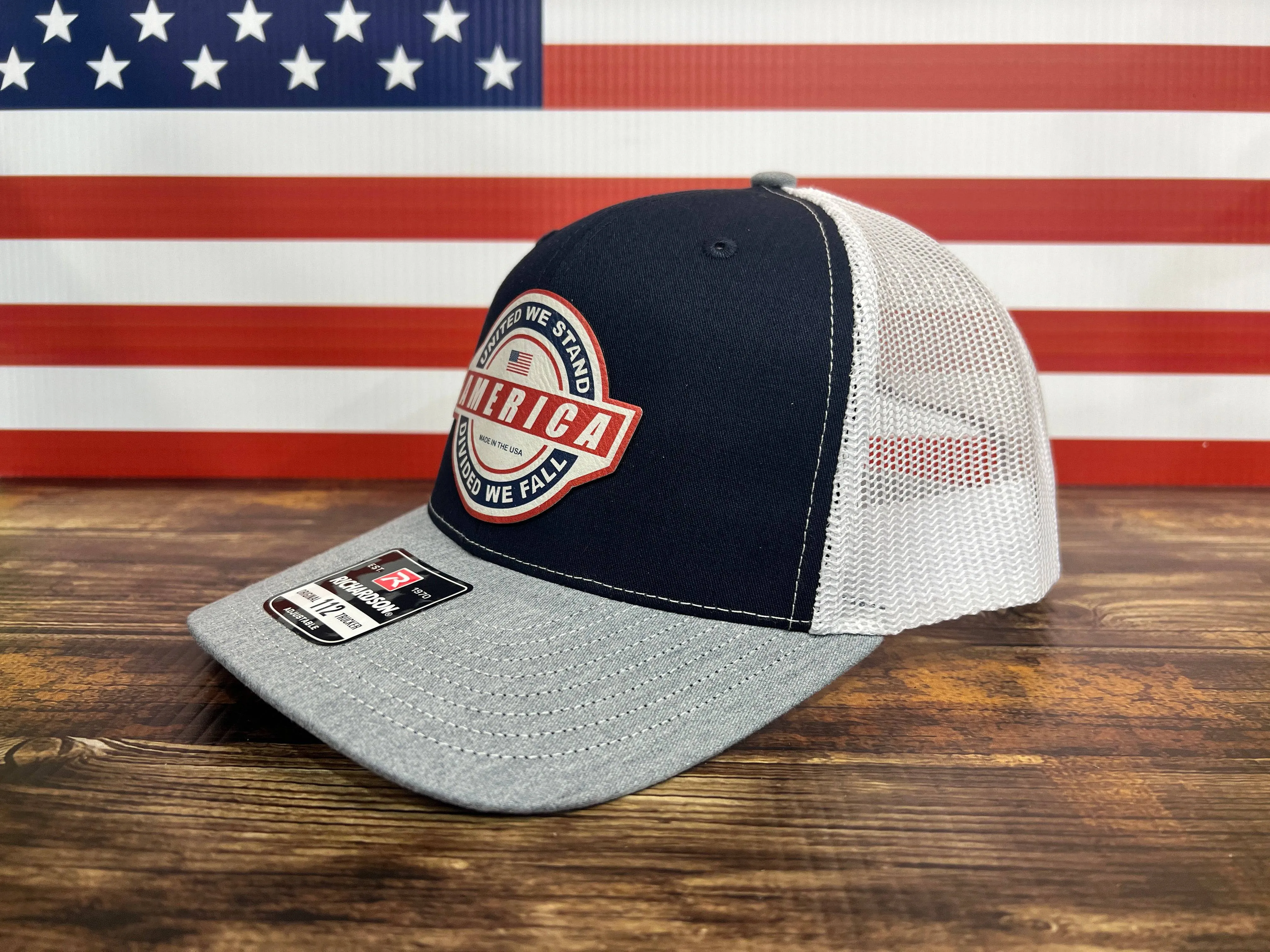 United We Stand Hat Patriotic Custom Hat with a Premium Leatherette Patch! USA Hat