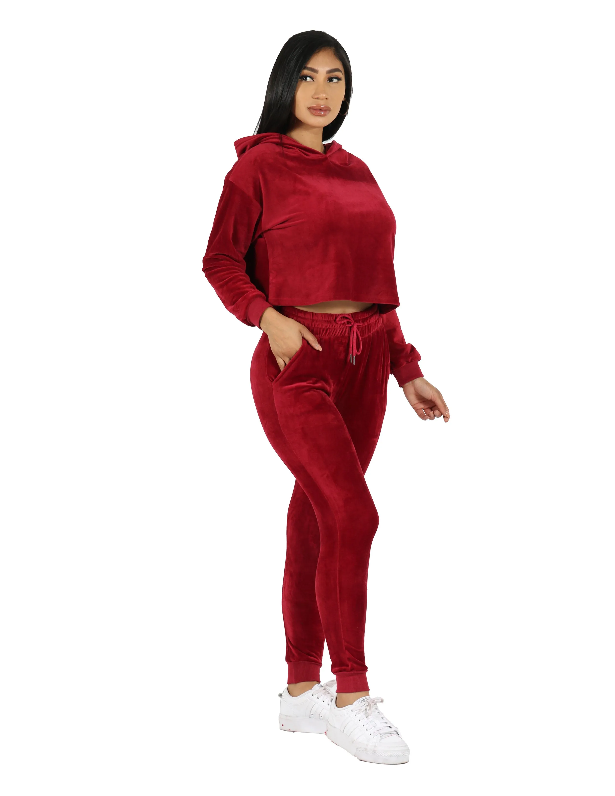 Velour Active Set Hoodie Crop Top and Jogger