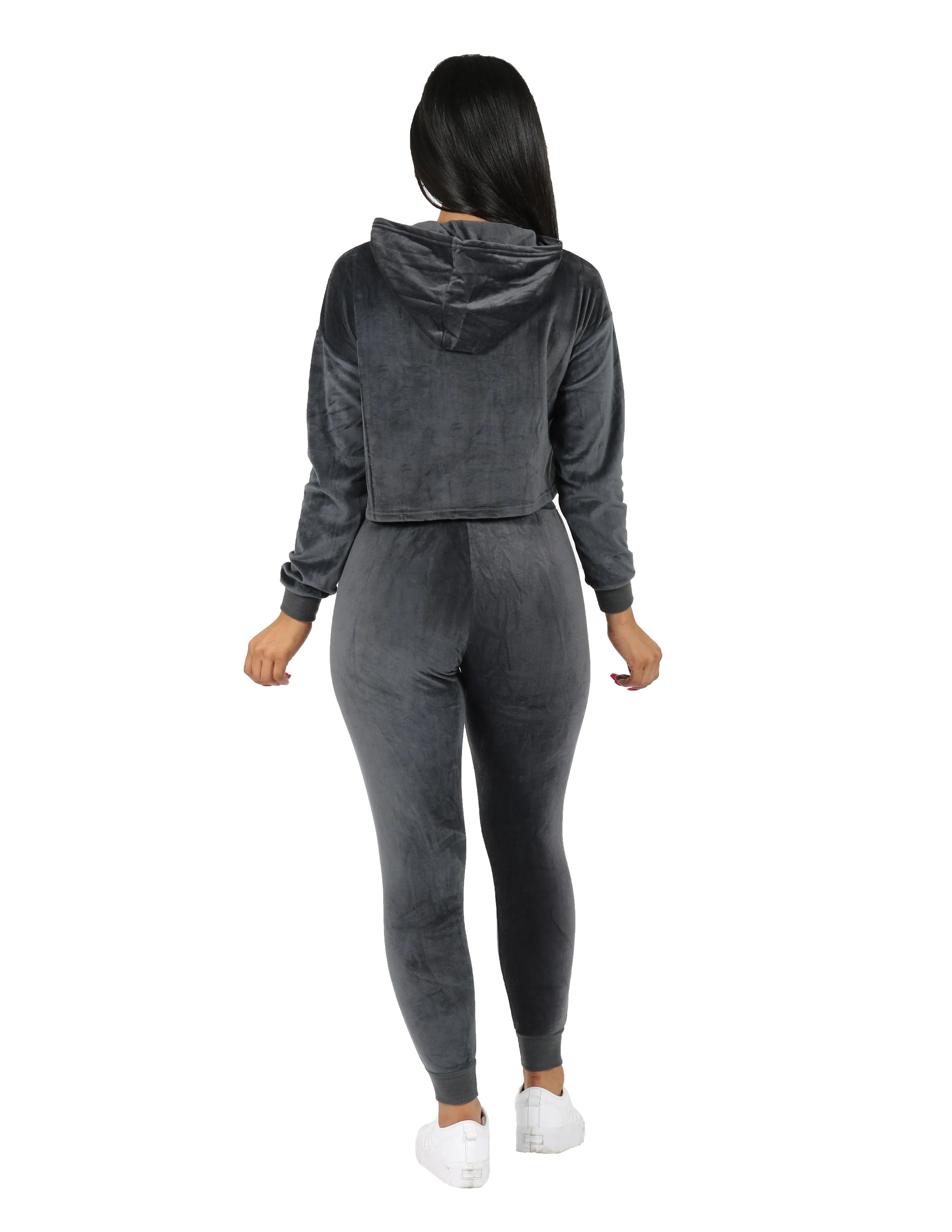 Velour Active Set Hoodie Crop Top and Jogger