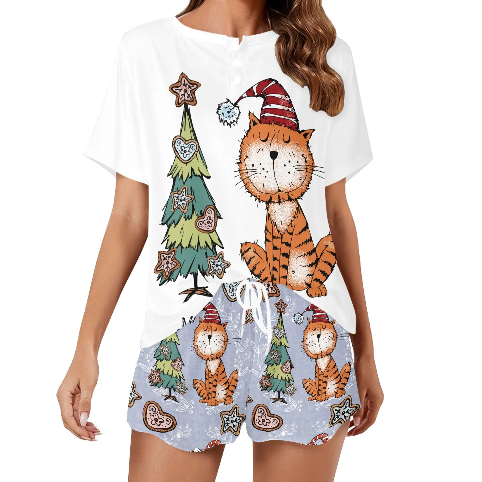 Whimsical Cat and Tree Christmas