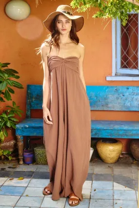 Women's Bucketlist Wide Leg Tube Top Solid Jersey Jumpsuit in Mocha