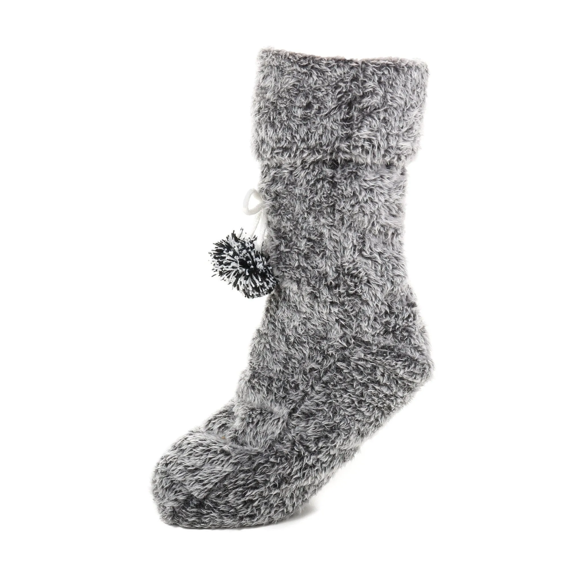 Women's Fuzzy Plush Tall Slipper Socks with Pom-Poms