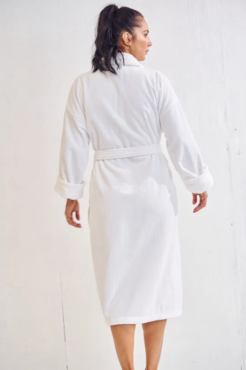 Women's Long Waffle Cotton Turkish Bathrobe, Kimono Style, Comfortable Soft & Fast Dry (White)