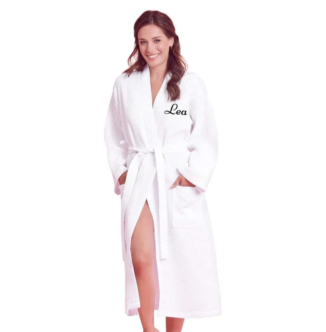 Women's Long Waffle Cotton Turkish Bathrobe, Kimono Style, Comfortable Soft & Fast Dry (White)