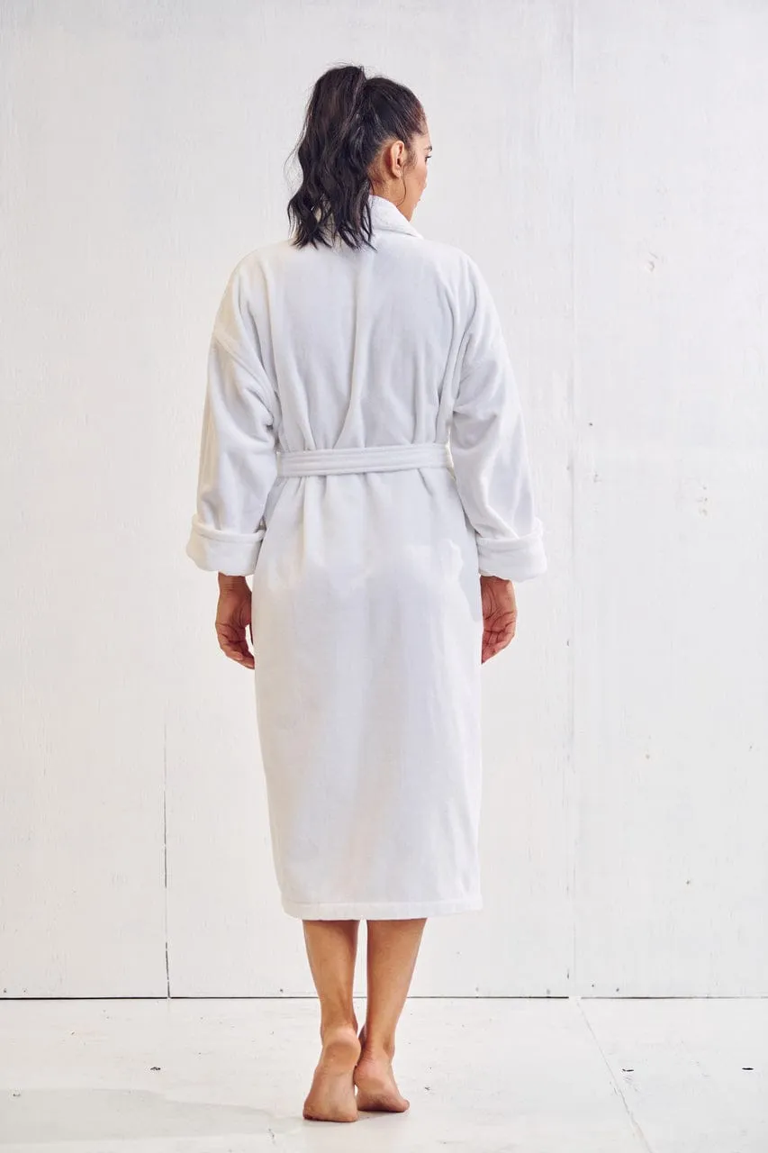 Women's Long Waffle Cotton Turkish Bathrobe, Kimono Style, Comfortable Soft & Fast Dry (White)