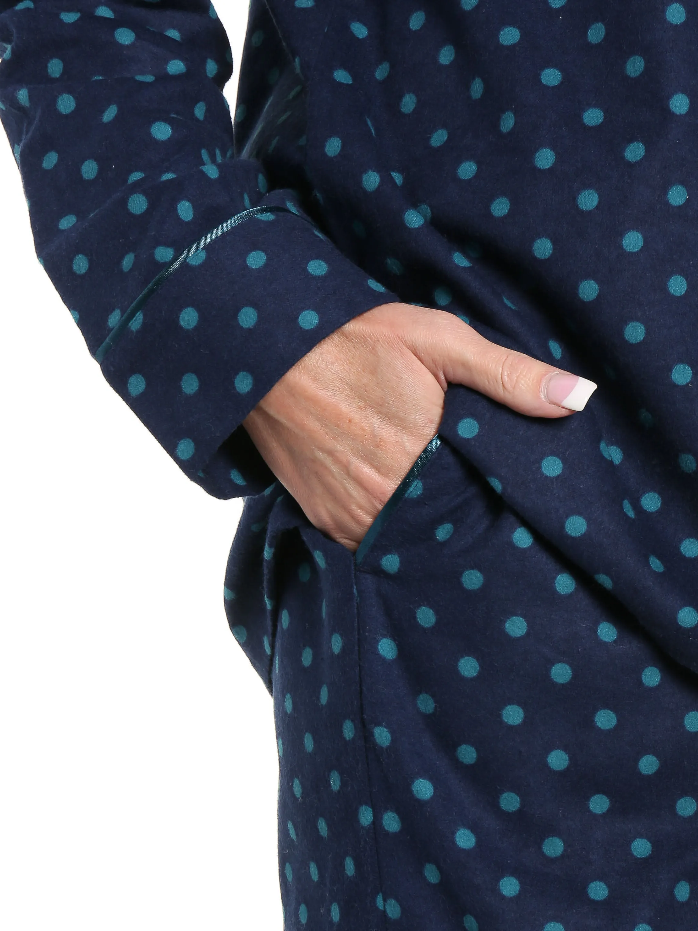 Womens Premium 100% Cotton Flannel Pajama Sleepwear Set - Dots Diva Blue