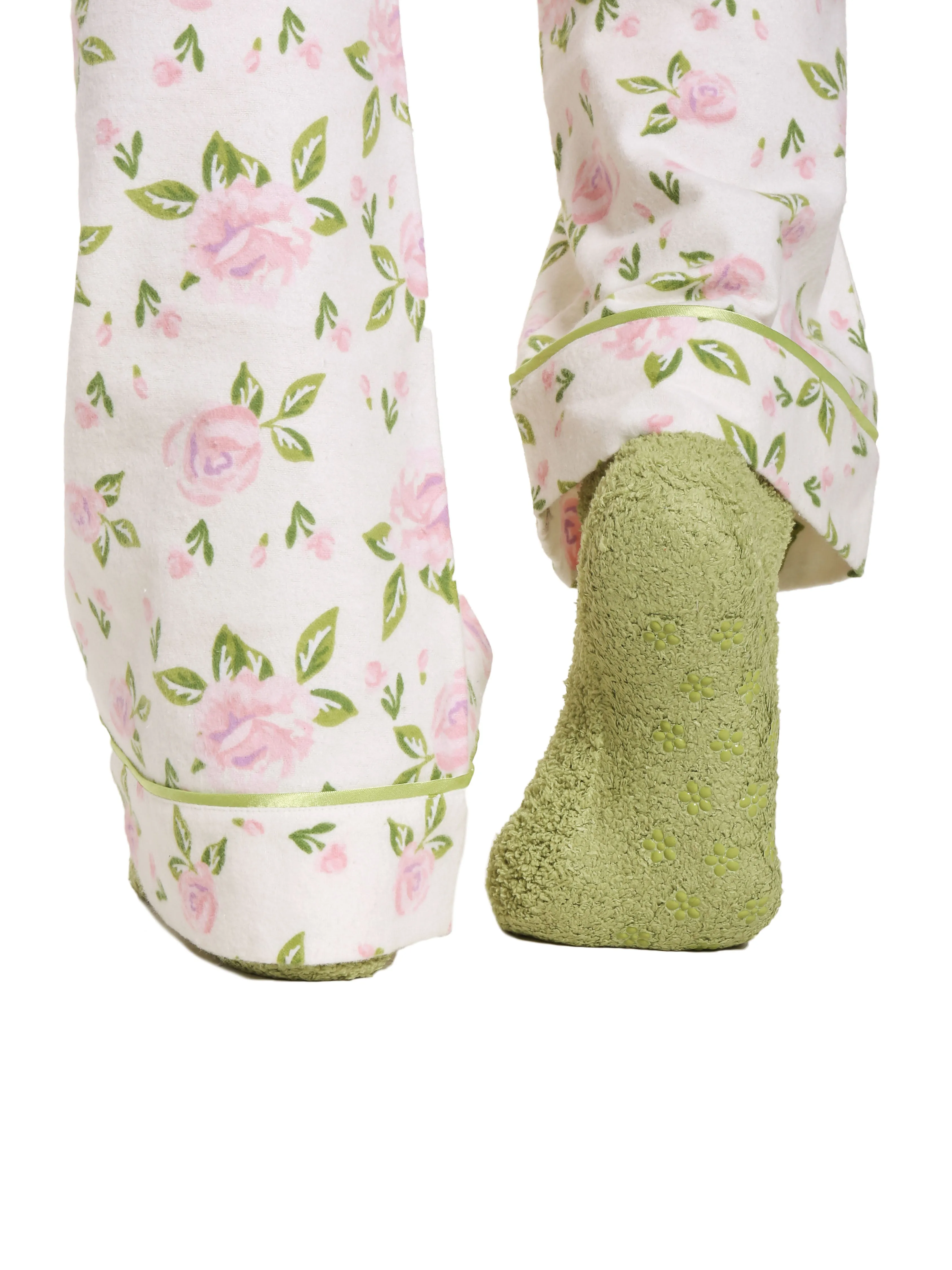 Women's Premium 100% Cotton Flannel Pajama Sleepwear Set - Gardenia Cream-Pink