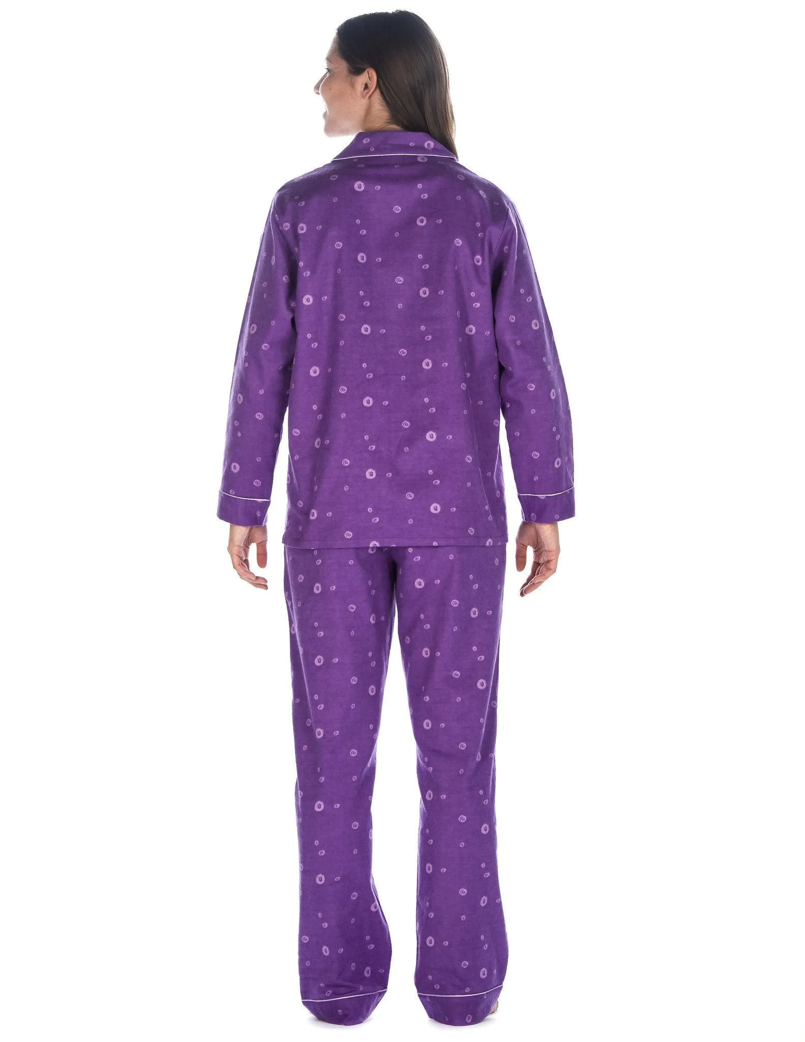 Women's Premium 100% Cotton Flannel Pajama Sleepwear Set (Relaxed Fit) - Swirl - Lavender