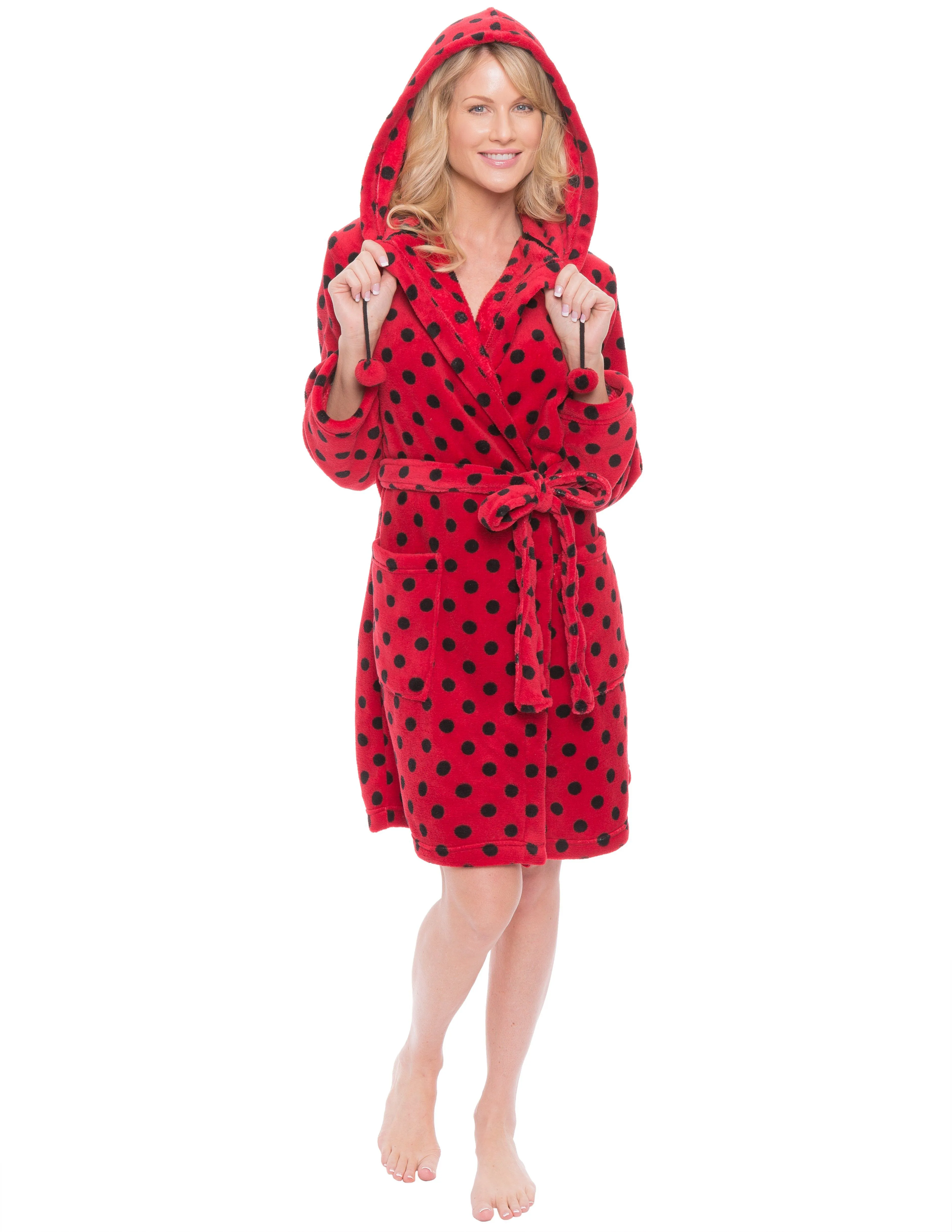 Women's Premium Coral Fleece Plush Spa/Bath Short Hooded Robe