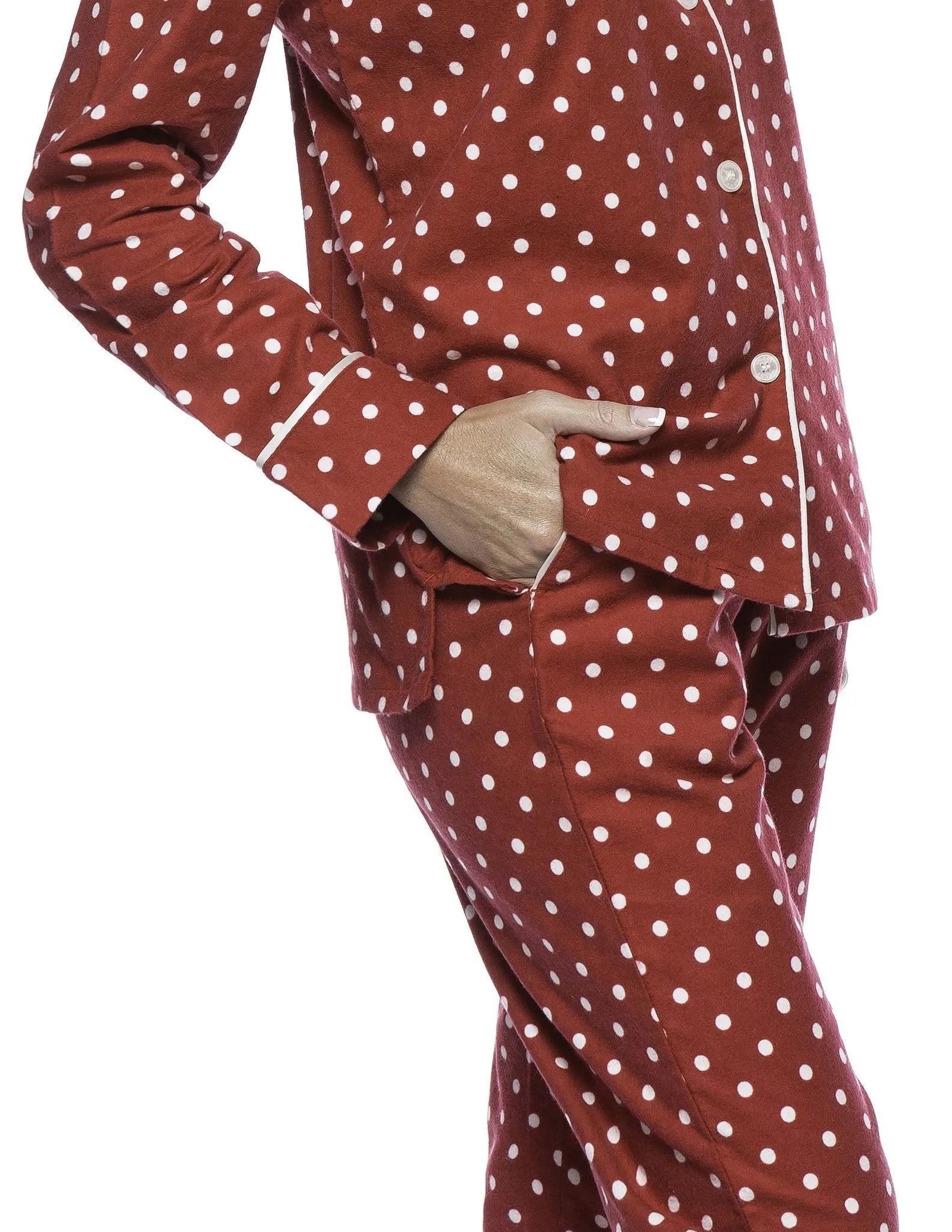 Womens Premium Cotton Flannel Pajama Sleepwear Set - Dots Diva Red