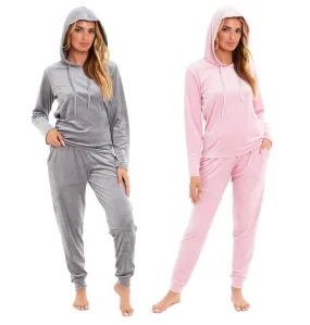 Women's Soft Touch Velour Hooded Pyjama Set Warm Stretchable Nightwear Perfect for Lounging Sleeping Sizes 8-22 by Daisy Dreamer