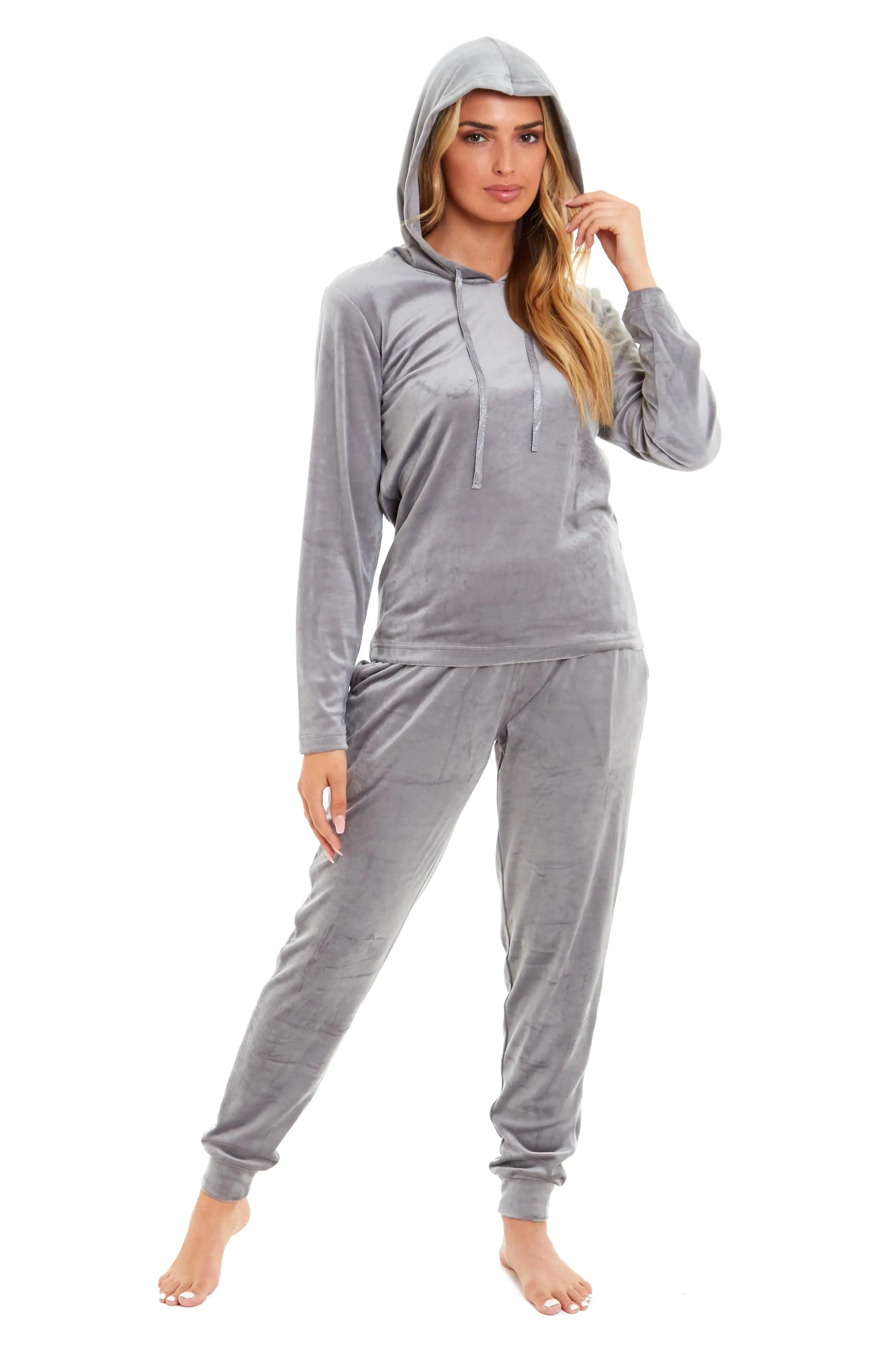 Women's Soft Touch Velour Hooded Pyjama Set Warm Stretchable Nightwear Perfect for Lounging Sleeping Sizes 8-22 by Daisy Dreamer