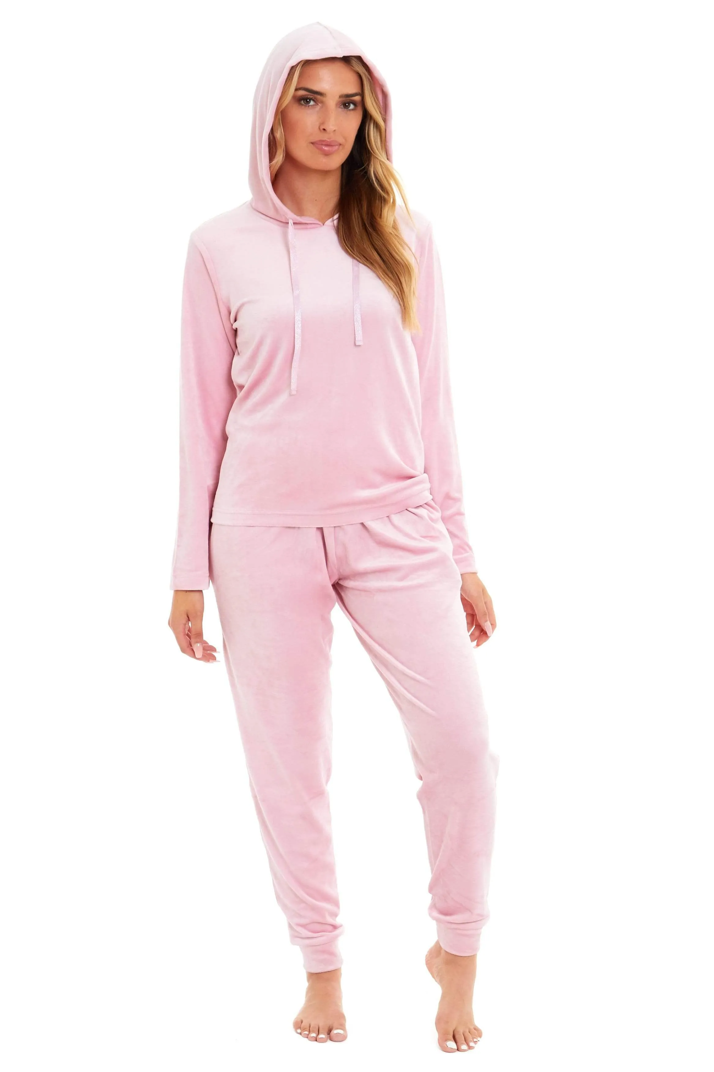 Women's Soft Touch Velour Hooded Pyjama Set Warm Stretchable Nightwear Perfect for Lounging Sleeping Sizes 8-22 by Daisy Dreamer