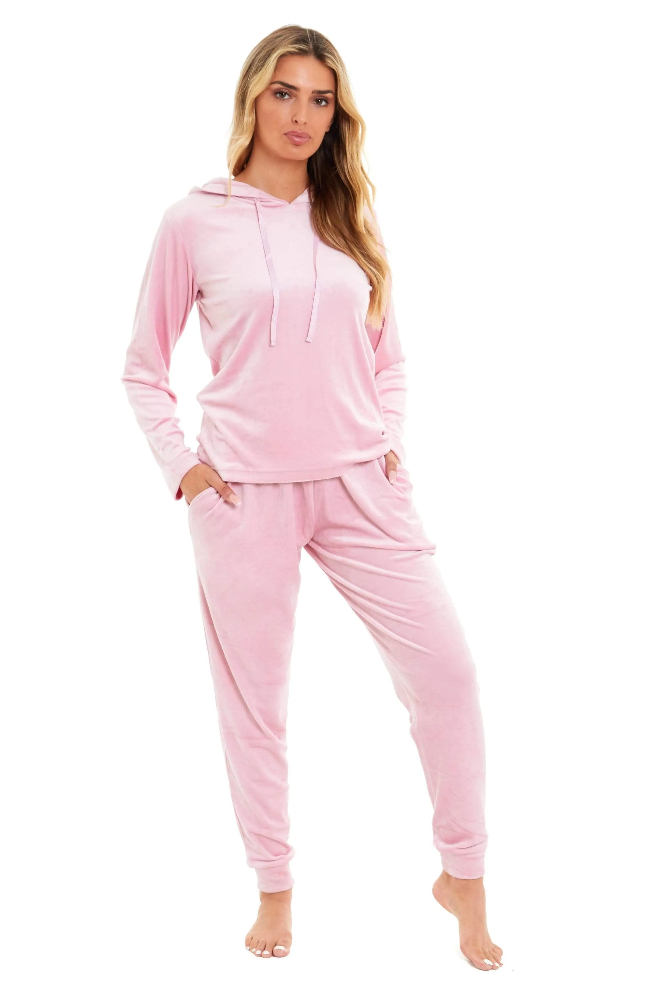 Women's Soft Touch Velour Hooded Pyjama Set Warm Stretchable Nightwear Perfect for Lounging Sleeping Sizes 8-22 by Daisy Dreamer