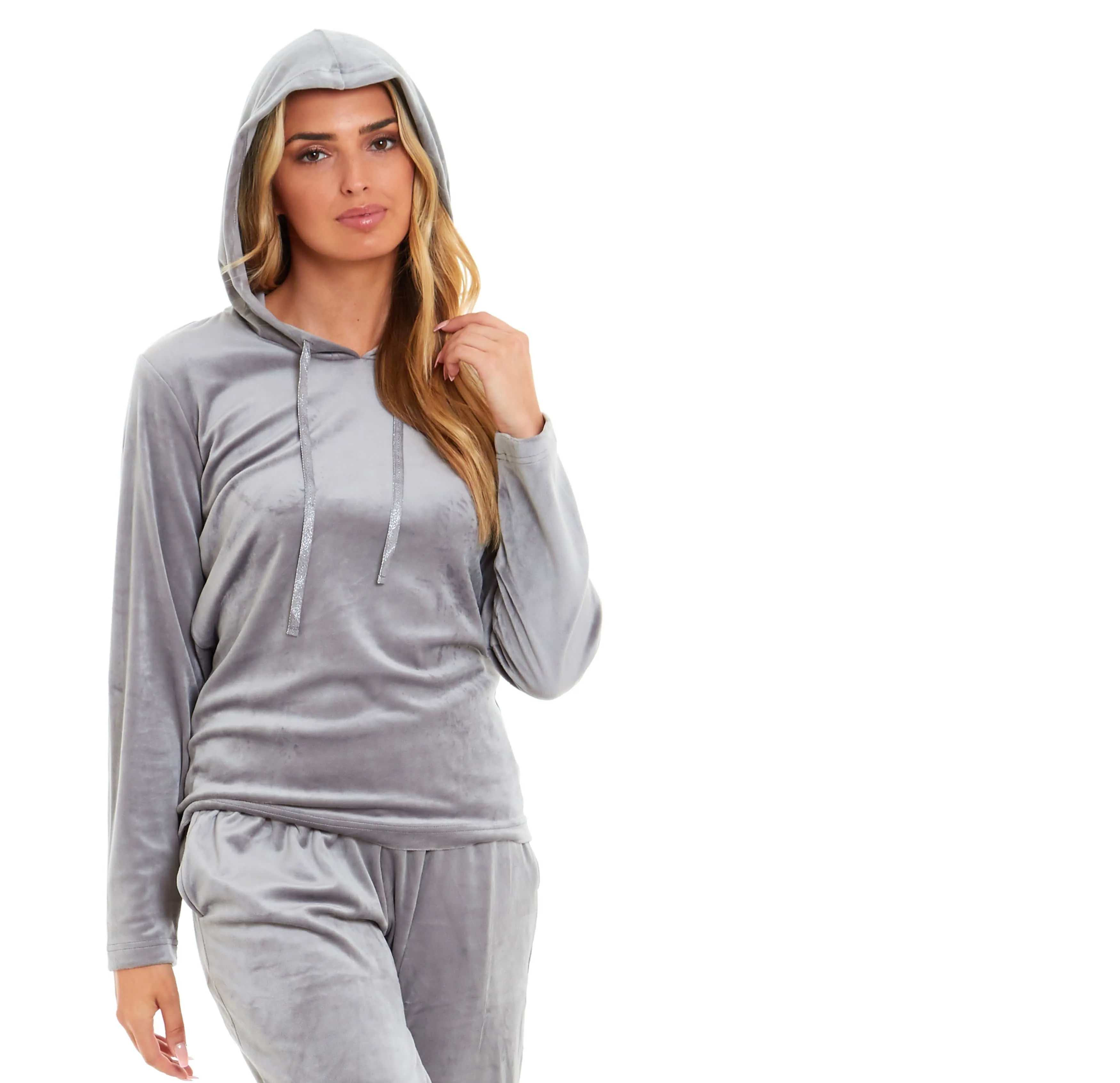 Women's Soft Touch Velour Hooded Pyjama Set Warm Stretchable Nightwear Perfect for Lounging Sleeping Sizes 8-22 by Daisy Dreamer