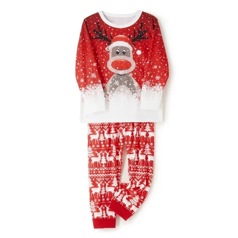 Xmas Deer Print Pajamas Sets